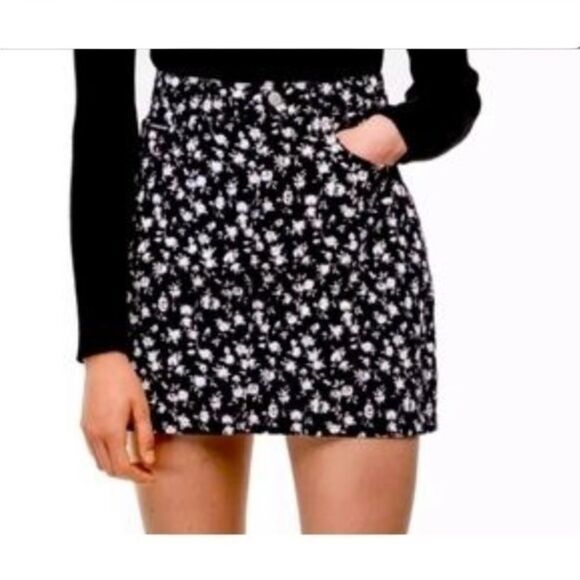 Floral Print Denim Mini Skirt 26 - Picture 1 of 6